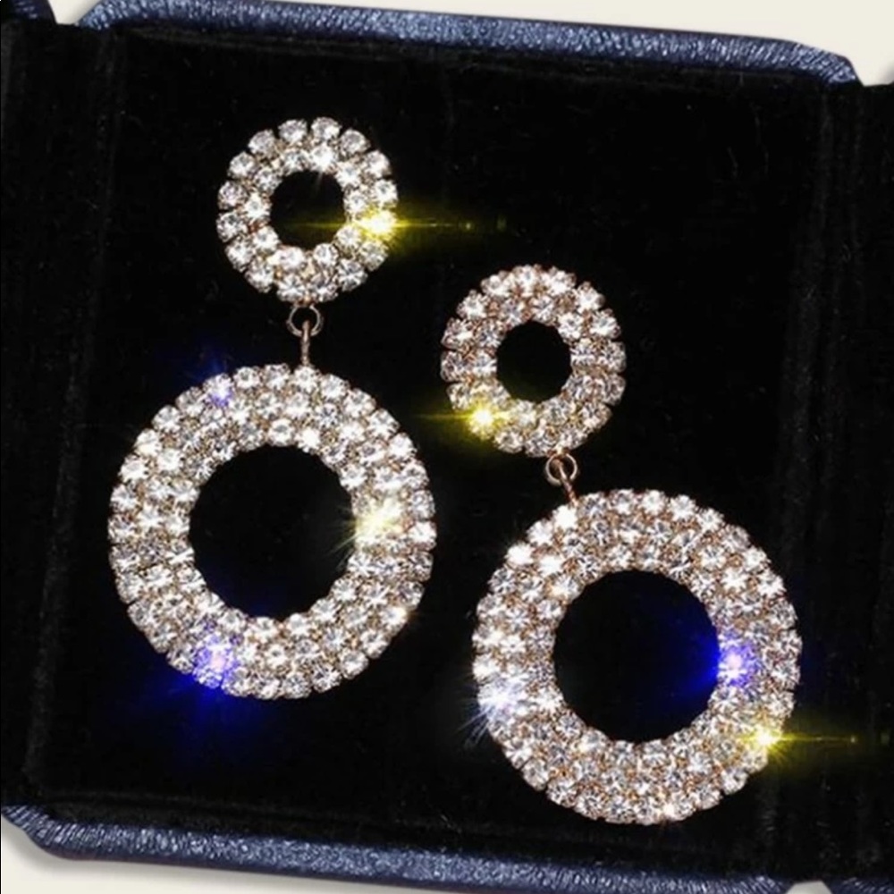 Silver icy bling  hoop earrings - Picture 2 of 2